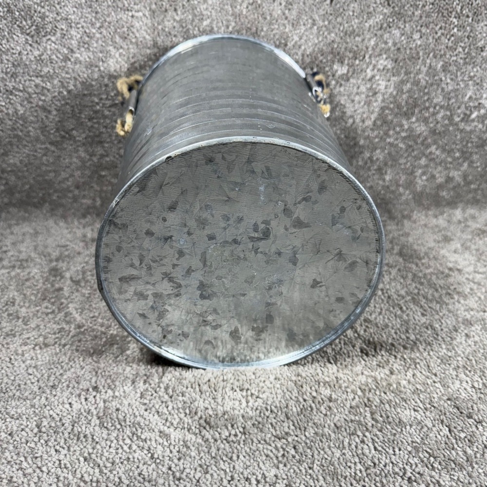 Ice Bucket Silver Galvanized Ribbed Rope Handle Nautical Farmhouse Set - Picture 11 of 14